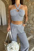 Vesna Keten Çizgili Crop Takım 9806-0025 resmi